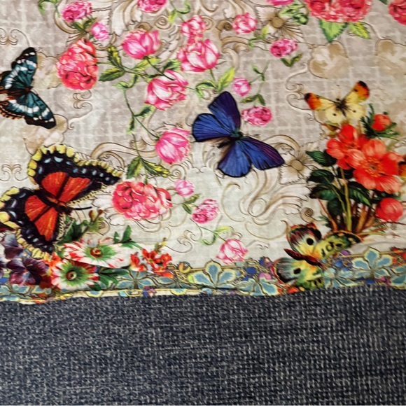 Johnny Was Red Butterfly and Floral Scarf - Picture 5 of 5